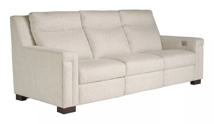 Flexwell Beige Performance Fabric 93" Dual Power Reclining Mixon Sofa with USB Charging
