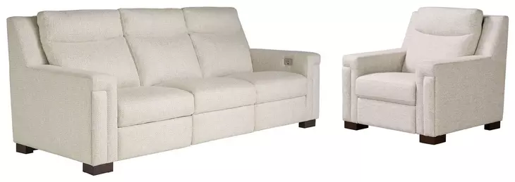 Flexwell Beige Performance Fabric Dual Power Reclining Mixon Living Room Set with USB Charging