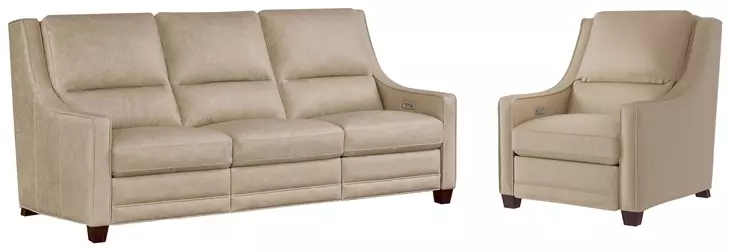 Serene Beige Leather Dual Power Reclining Living Room Set with USB Charging