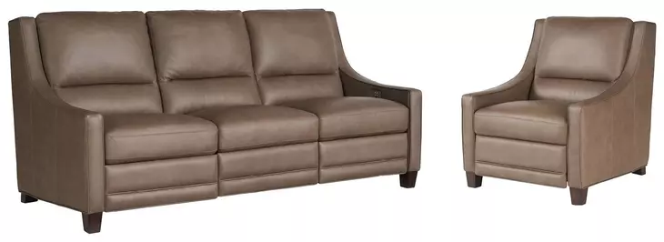 Universal Motion Brown Leather Dual Power Reclining Kelce Living Room Set with USB Charging