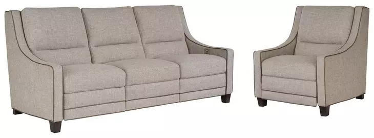 Universal Motion Gray Performance Fabric Dual Power Reclining Kelce Living Room Set with USB Charging