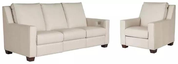 Universal Motion White Leather Dual Power Reclining Tucker Living Room Set with USB Charging
