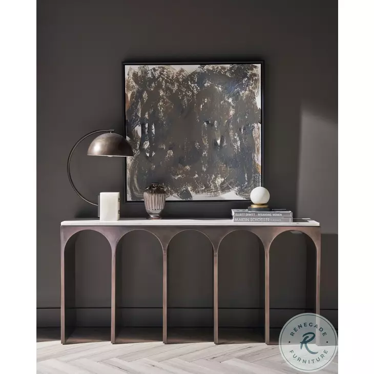 Vero White Banswara And Aged Satin Pewter Console Table