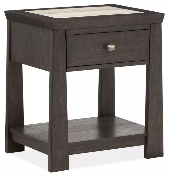 Bellamy Coffee Bean and Beige 1 Drawer Open Stone Top Nightstand with USB Charging
