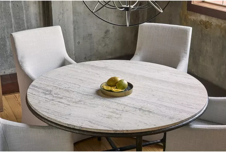 Griffith Park White and Bronze 57" Round Travertine Top Dining Table