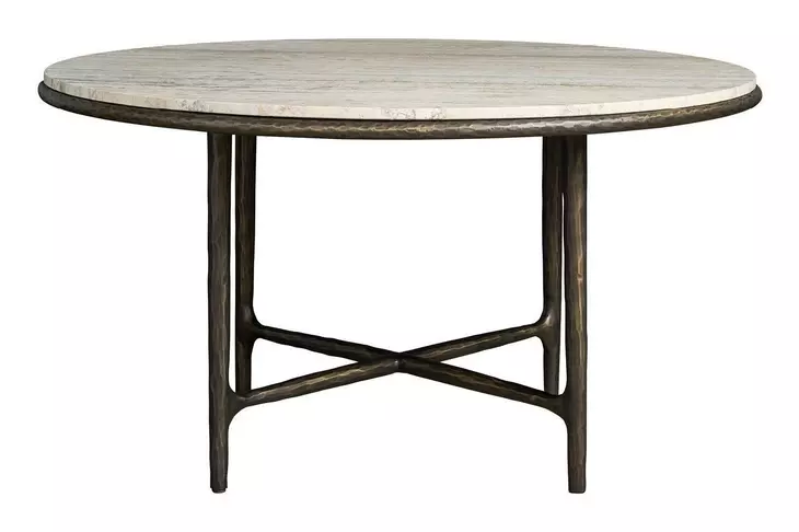 Griffith Park White and Bronze Round Travertine Top Dining Room Set