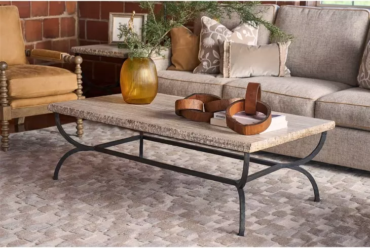 Griffith Park Gray and Oil Rubbed Bronze Rectangular Travertine Top Cocktail Table