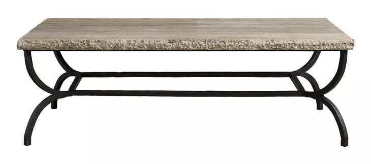 Griffith Park Gray and Oil Rubbed Bronze Rectangular Travertine Top Cocktail Table