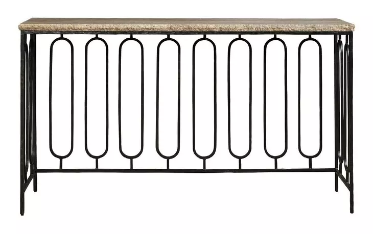 Griffith Park Gray and Oil Rubbed Bronze Rectangular Travertine Top Console Table