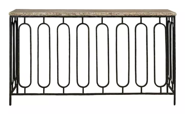 Griffith Park Gray and Oil Rubbed Bronze Rectangular Travertine Top Console Table