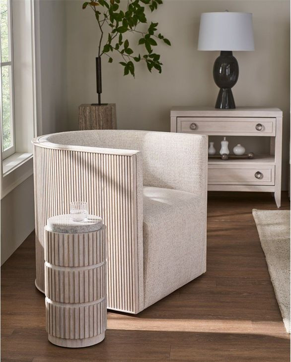 Vail Monique Linen and White Oak Upholstered Swivel Chair