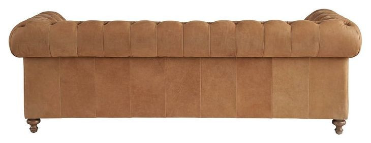 Berkely Winchester Sandstone 97" Leather Sofa with Pillows and Nailhead Trim