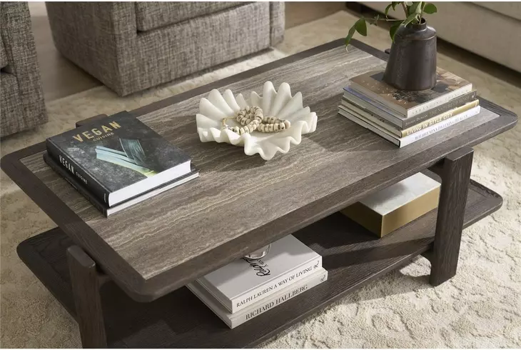 Evermont Sable and Dark Gray Rectangular Travertine Top Cocktail Table