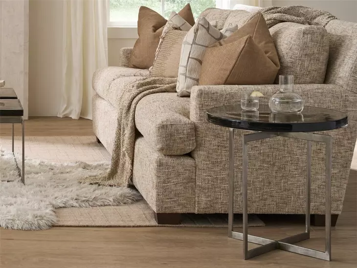 Grace Smoke and Antique Nickel Outdoor Round Glass Top Jordan Spot Table