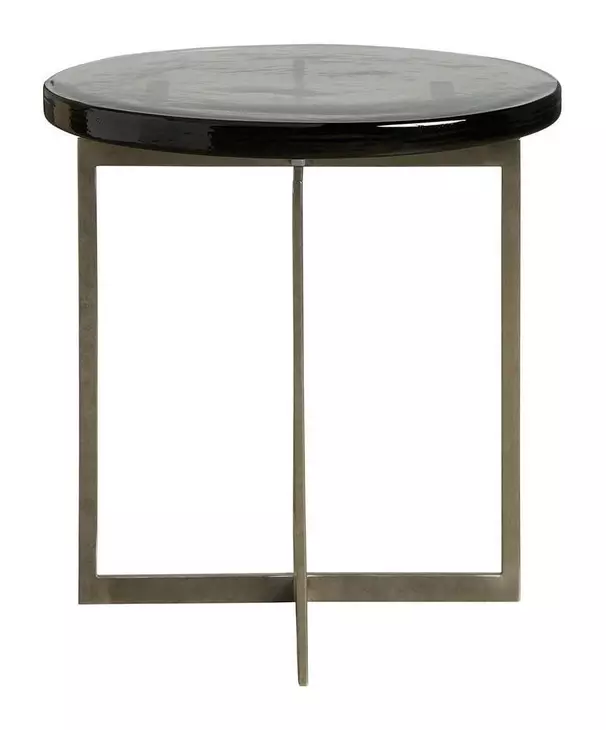 Grace Smoke and Antique Nickel Outdoor Round Glass Top Jordan Spot Table