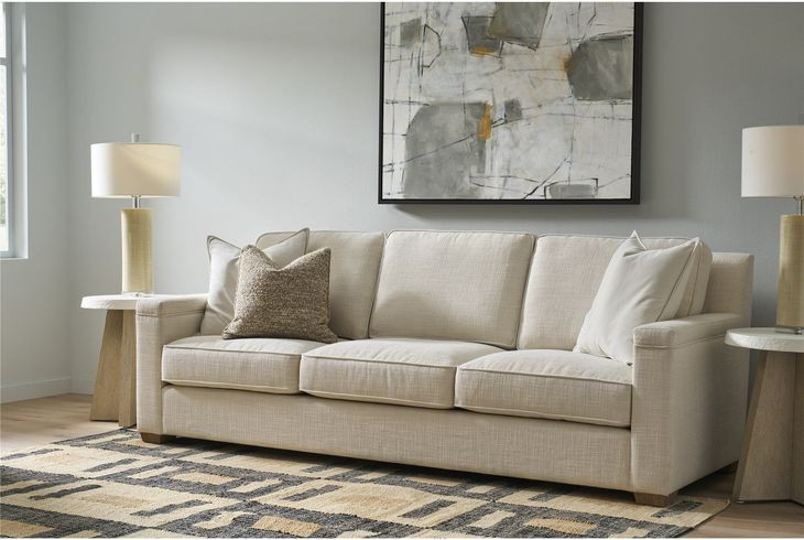 Leah Asbury Oatmeal Performance Fabric 99" Sofa with Pillows