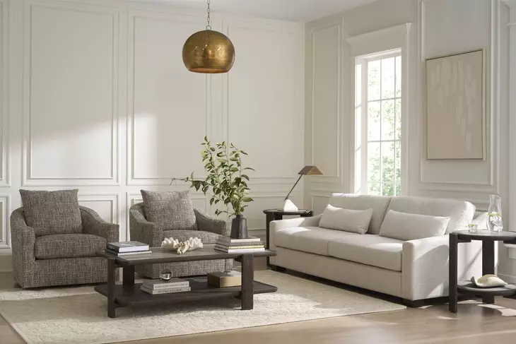 Ezra Sanello Ivory Upholstered Swivel Chair
