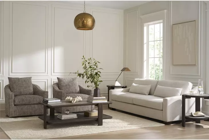 Evermont Sable and Dark Gray Round Travertine Top Side Table