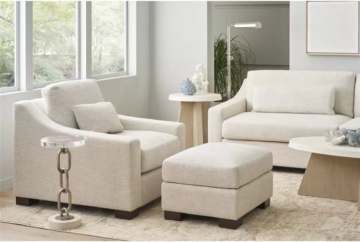 Brooklyn Monique Linen Performance Fabric Rectangular Ottoman