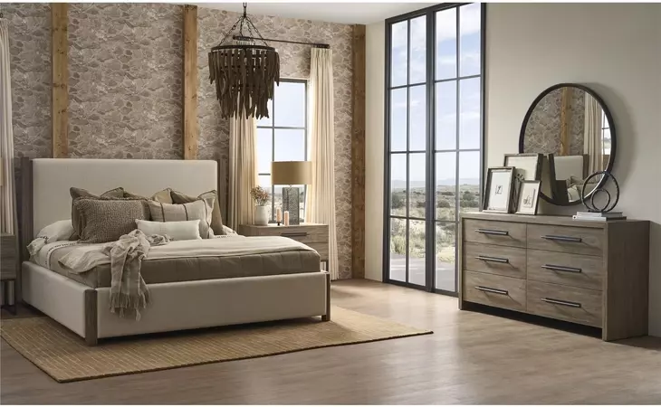 Abode Beige and Boulder King Upholstered Panel Bed