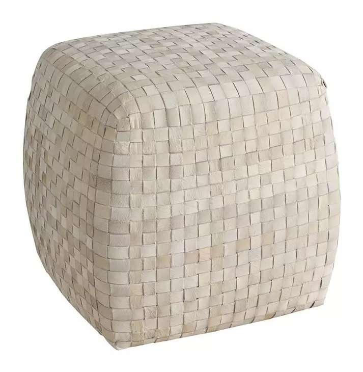 Dwell Beige Leather Upholstered Square Pouf