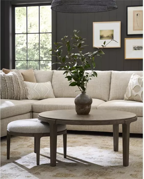 Abode Beige and Boulder Upholstered Round Bunching Ottoman