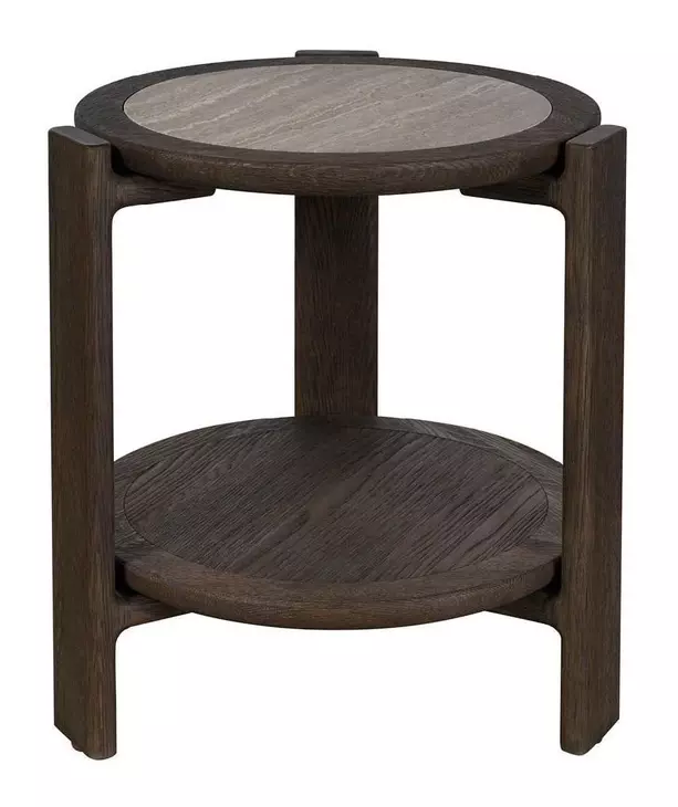 Evermont Sable and Dark Gray Round Travertine Top Side Table