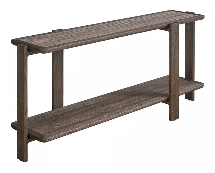 Evermont Sable and Dark Gray Rectangular Travertine Top Console Table