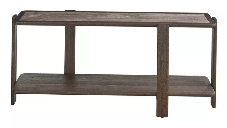 Evermont Sable and Dark Gray Rectangular Travertine Top Console Table