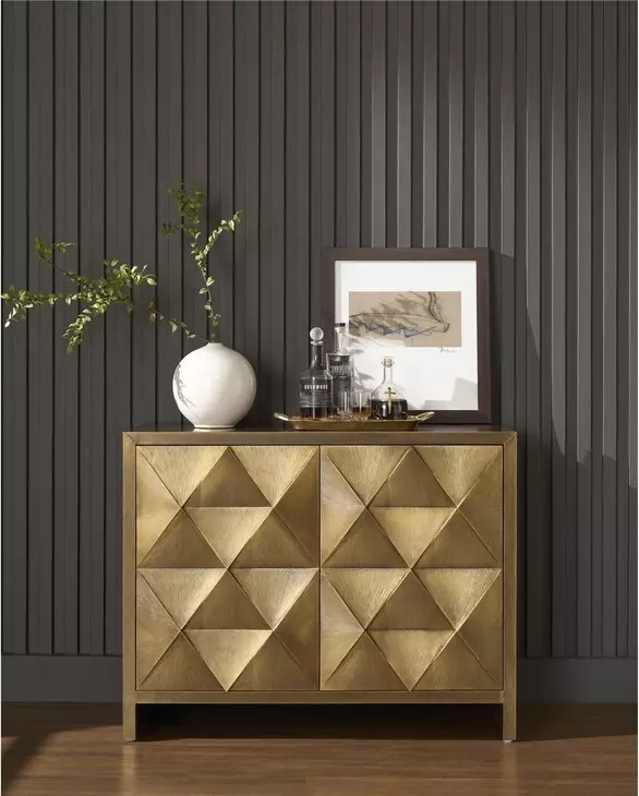 Modern Aged Gold 2 Door Origami Hall Chest
