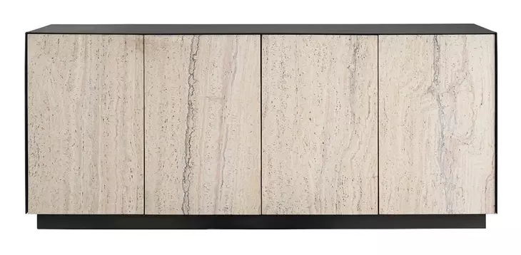 Modern Black and White 4 Door Travertine Stone Credenza