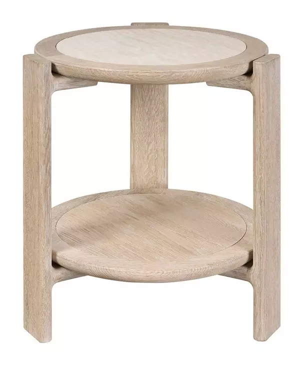 Evermont Desert and White Round Travertine Top Side Table