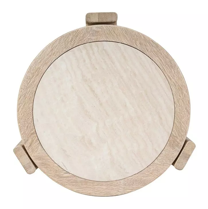 Evermont Desert and White Round Travertine Top Side Table
