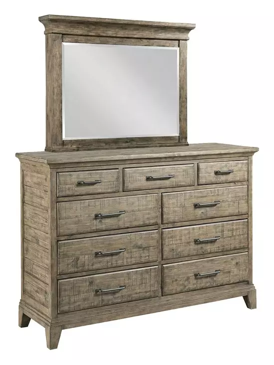 Heritage Timber Sandstone 9 Drawer Westwood Bureau with Rectangular Mirror