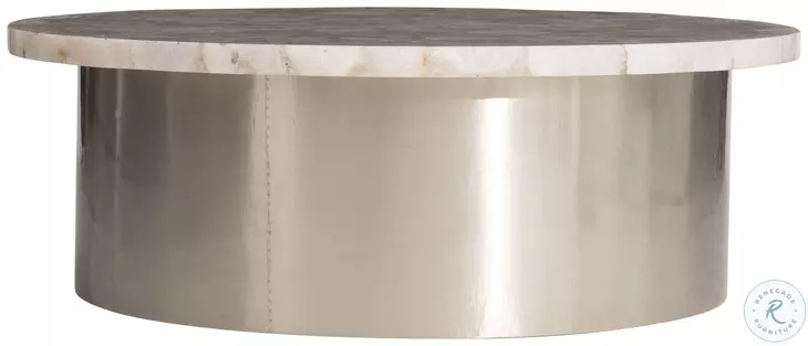 Shimla White Agate Marble And German Silver Cocktail Table