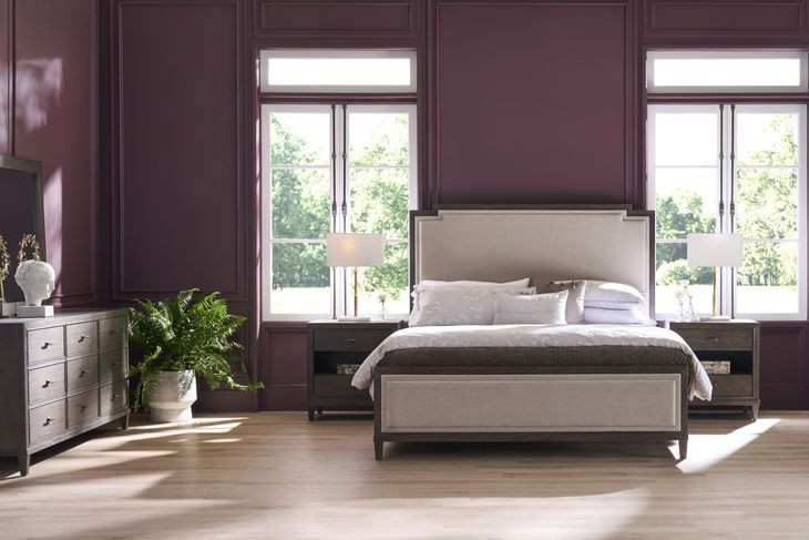 Montclair Cocoa and Silken Fog King Upholstered Panel Bed