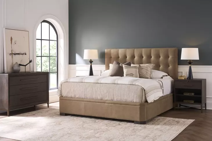 Montclair Vail Toffee Leather King Upholstered Panel Bed
