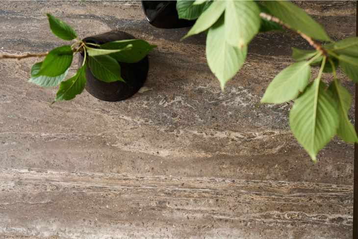Montclair Brindle and Smoked Gold Rectangular Travertine Top Cocktail Table