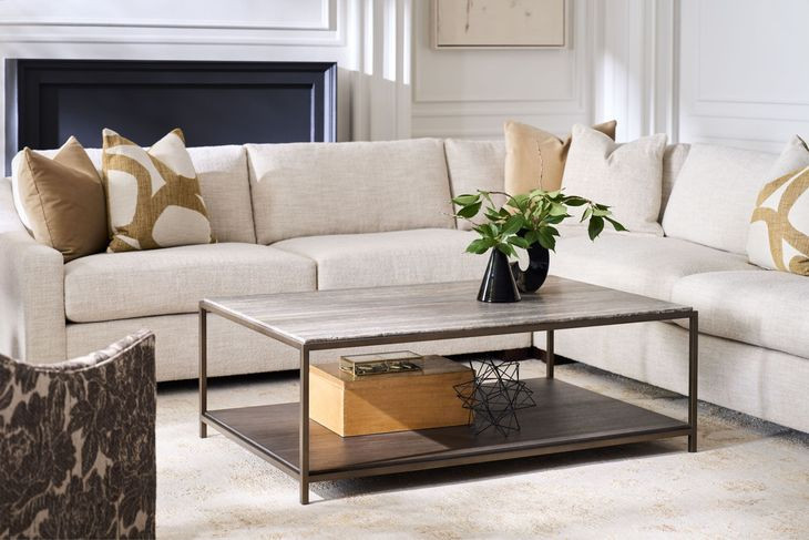 Montclair Brindle and Smoked Gold Rectangular Travertine Top Cocktail Table