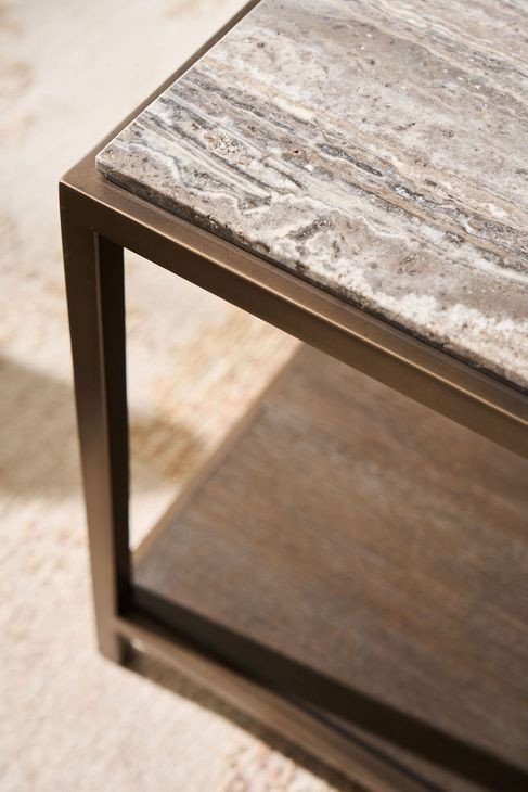 Ashford Brindle and Smoked Gold Rectangular Travertine Top End Table