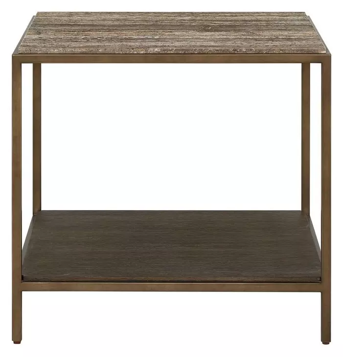 Ashford Brindle and Smoked Gold Rectangular Travertine Top End Table