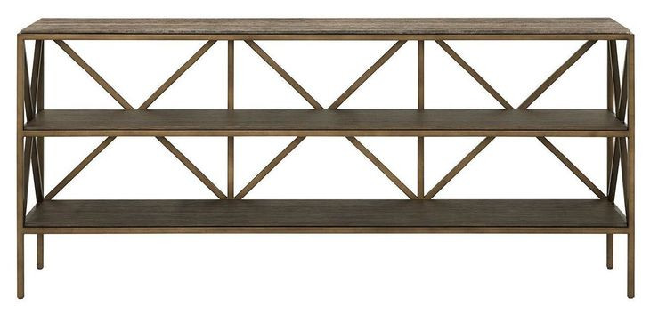 Montclair Brindle and Smoked Gold Rectangular Travertine Top Sofa Table