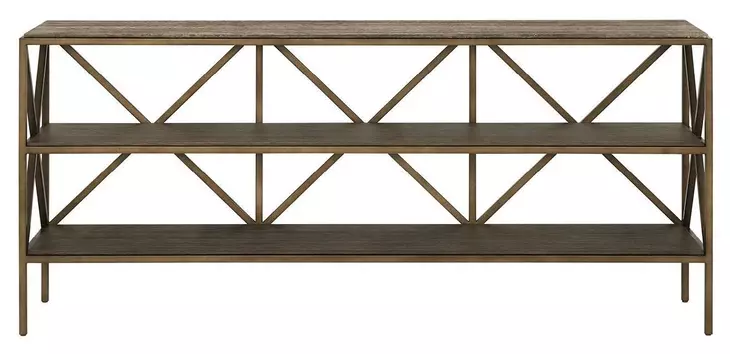 Ashford Brindle and Smoked Gold Rectangular Travertine Top Sofa Table