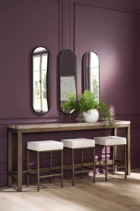 Montclair Brindle and Smoked Gold Rectangular Travertine Top Console Table with Stools