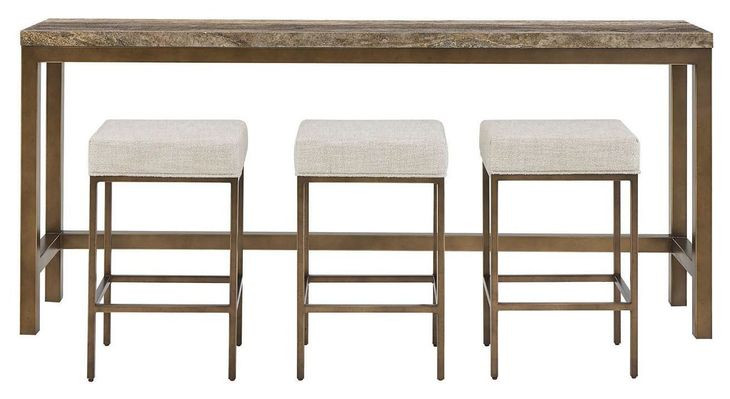 Montclair Brindle and Smoked Gold Rectangular Travertine Top Console Table with Stools