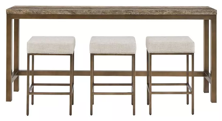 Montclair Brindle and Smoked Gold Rectangular Travertine Top Console Table with Stools
