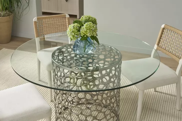 Oasis Antique Nickel 54" Round Glass Top Dining Table