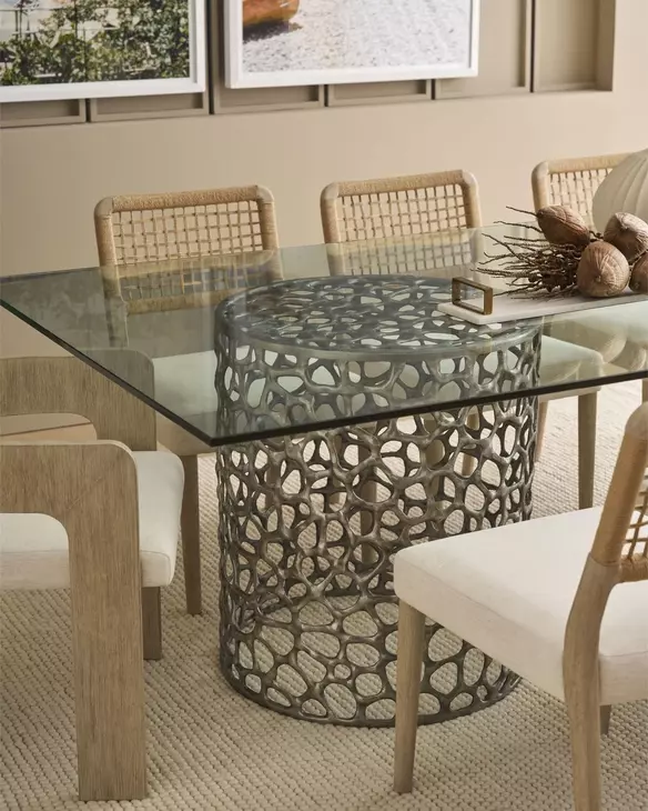 Oasis Antique Nickel 100" Rectangular Glass Top Dining Table