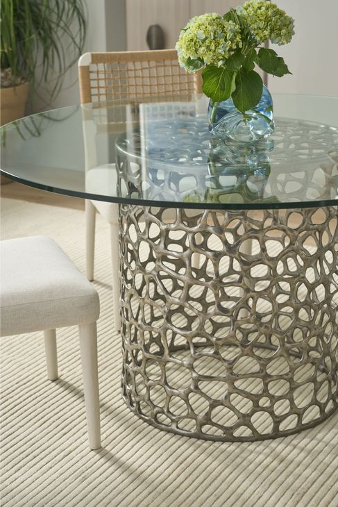 Oasis Antique Nickel 60" Round Glass Top Dining Table