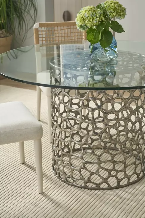 Oasis Antique Nickel 54" Round Glass Top Dining Table